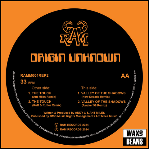 Origin Unknown - The Touch / Valley of the Shadows 2024 Remixes (12" Orange Vinyl)